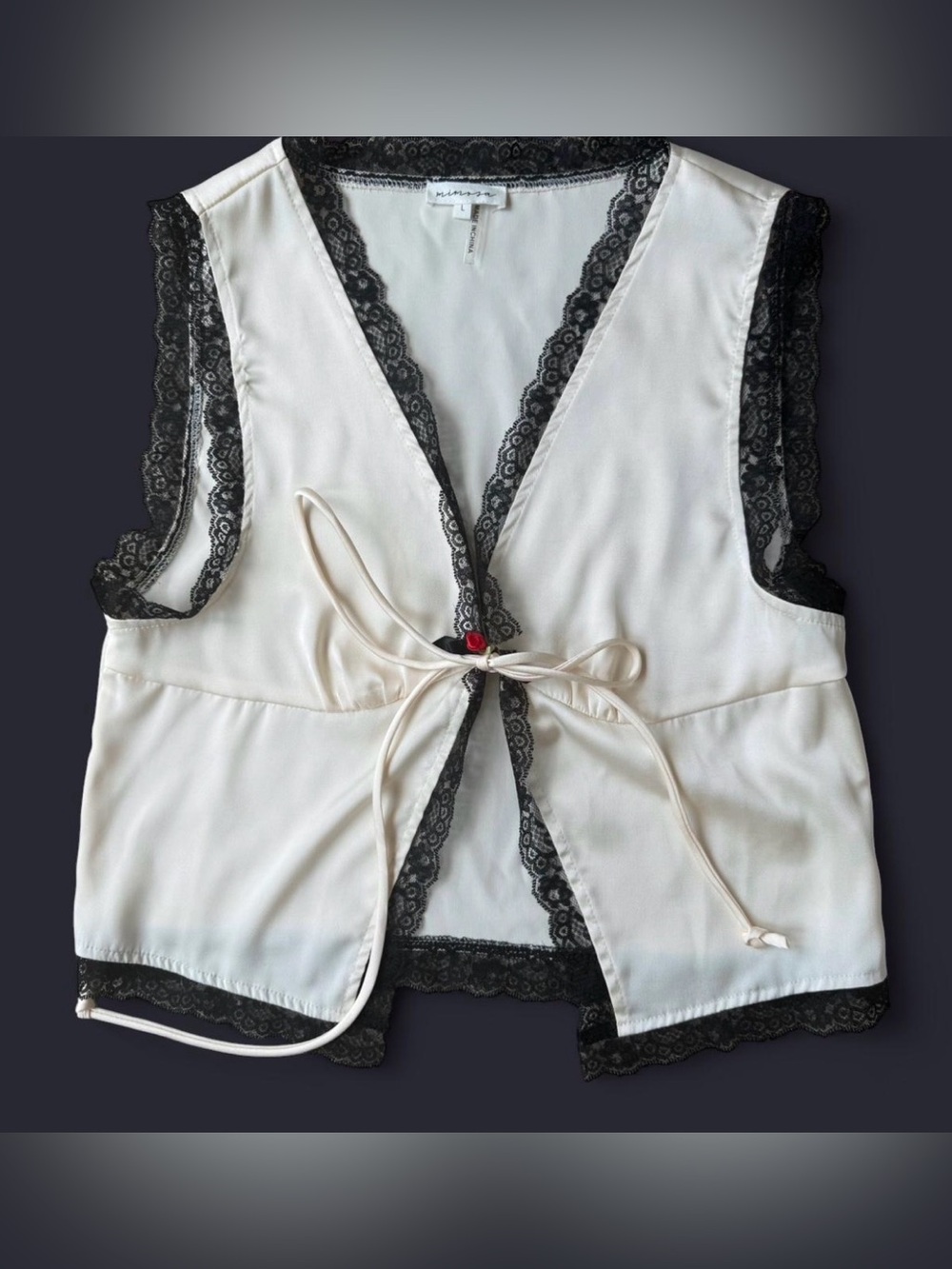 Cream Lace-Trim Tie-Front Tank Top by Unknown Brand